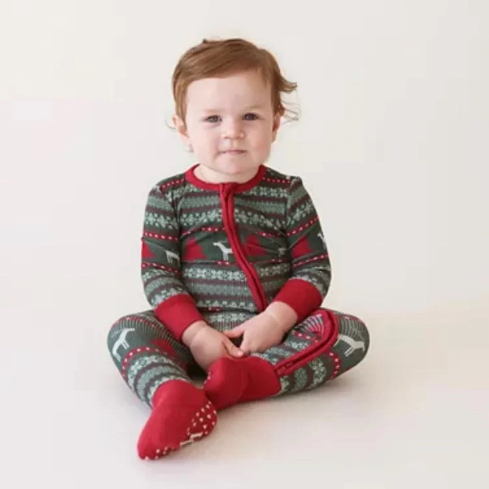 NWT Posh Peanut Holiday Fair Isle Red & Green Holiday Convertible Footie 12-18M